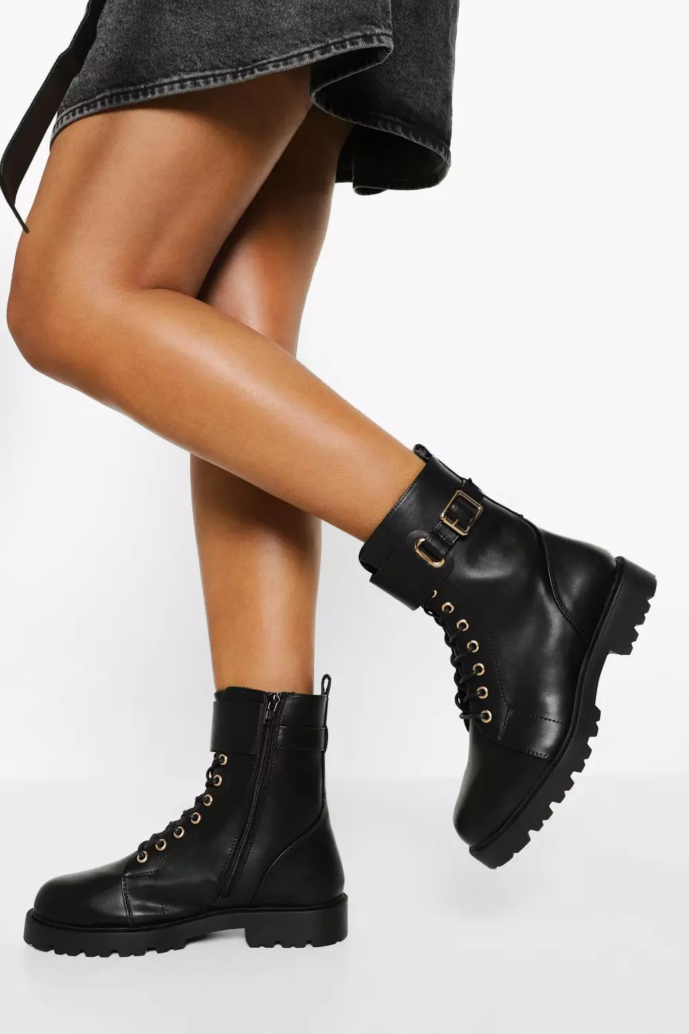 Black lace up biker boots womens online