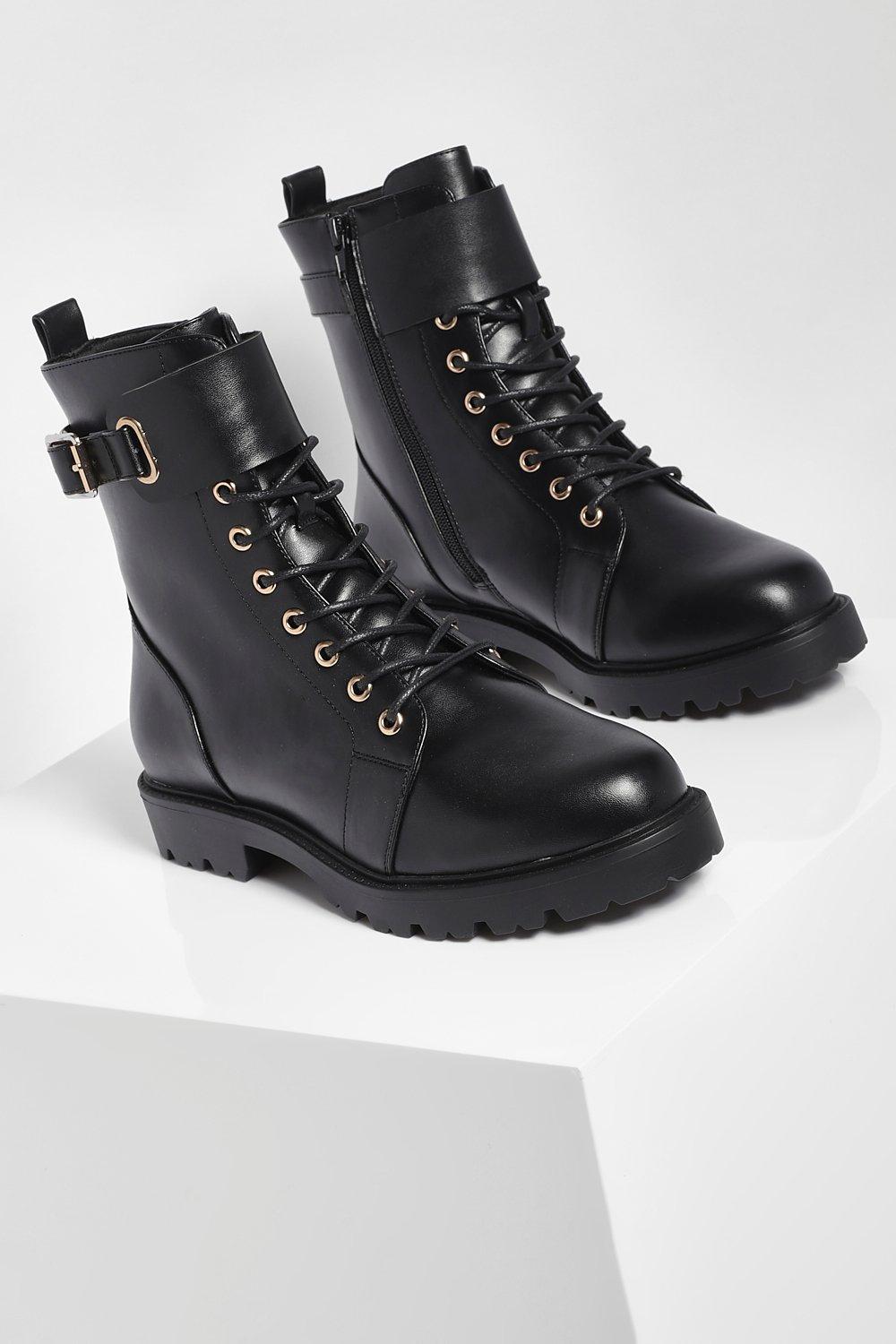 Women's lace up store buckle boots