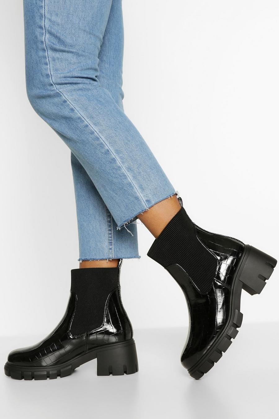 Black Chunky Block Heel Chelsea Boots image number 1
