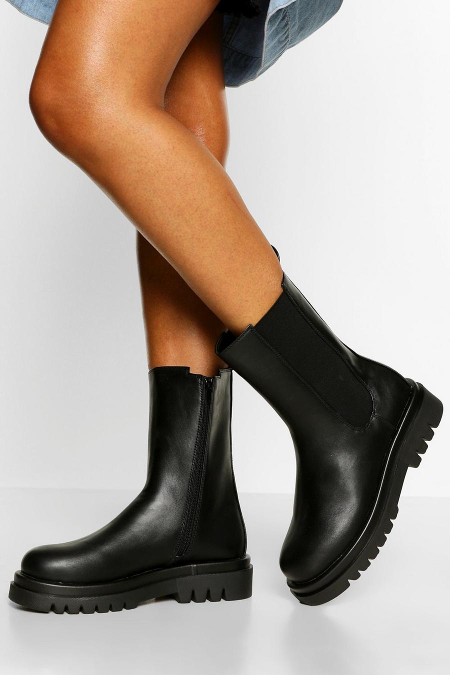 Black Calf High Chunky Combat Boots image number 1