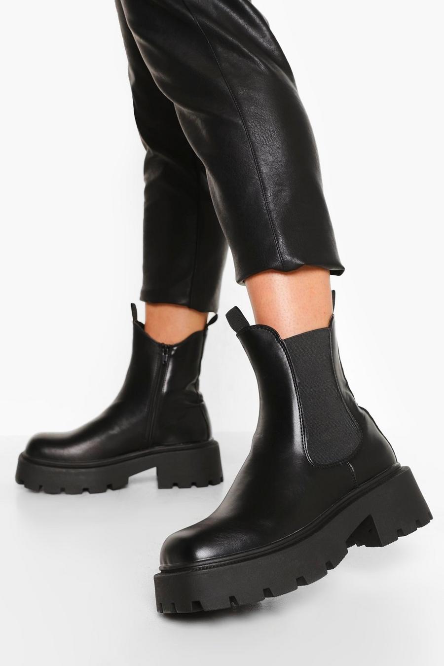 Black Cleated Chunky Combat Boots image number 1