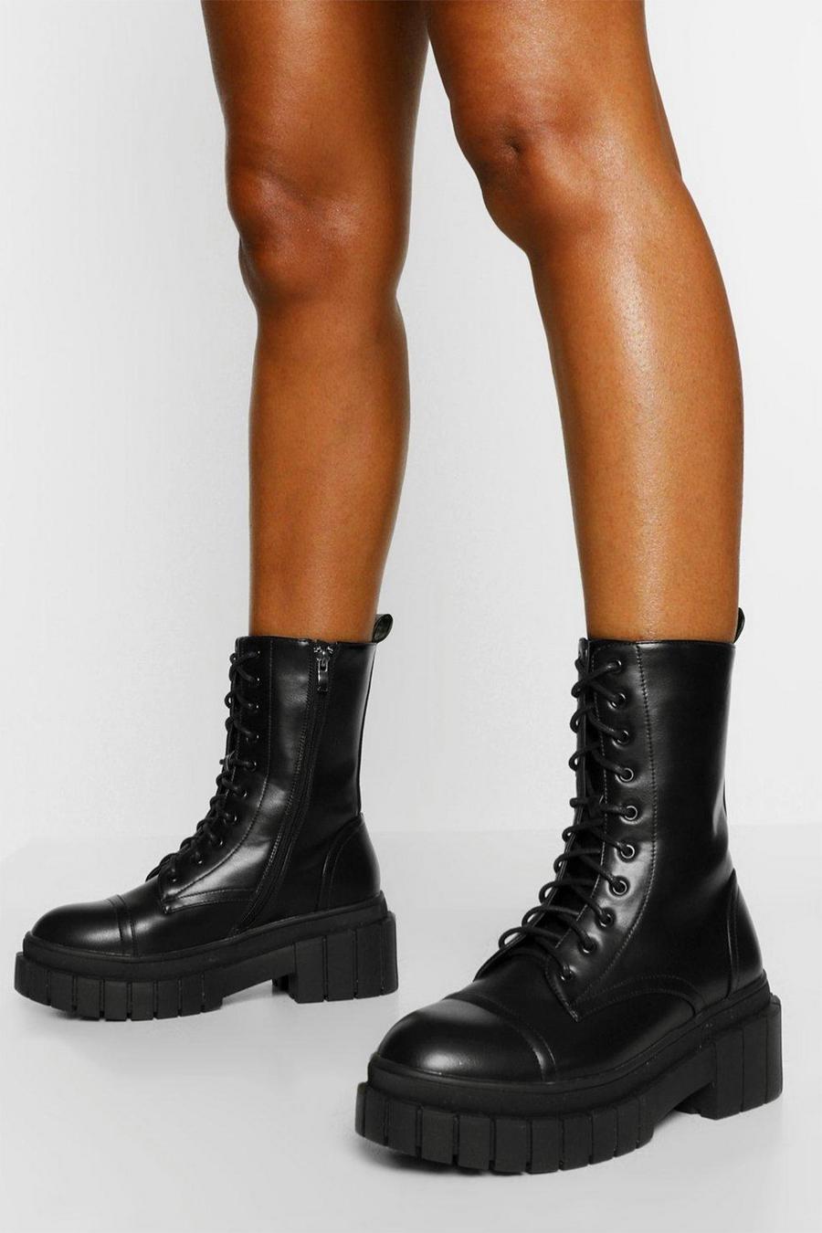 Black Chunky Sole Hiker Boots image number 1