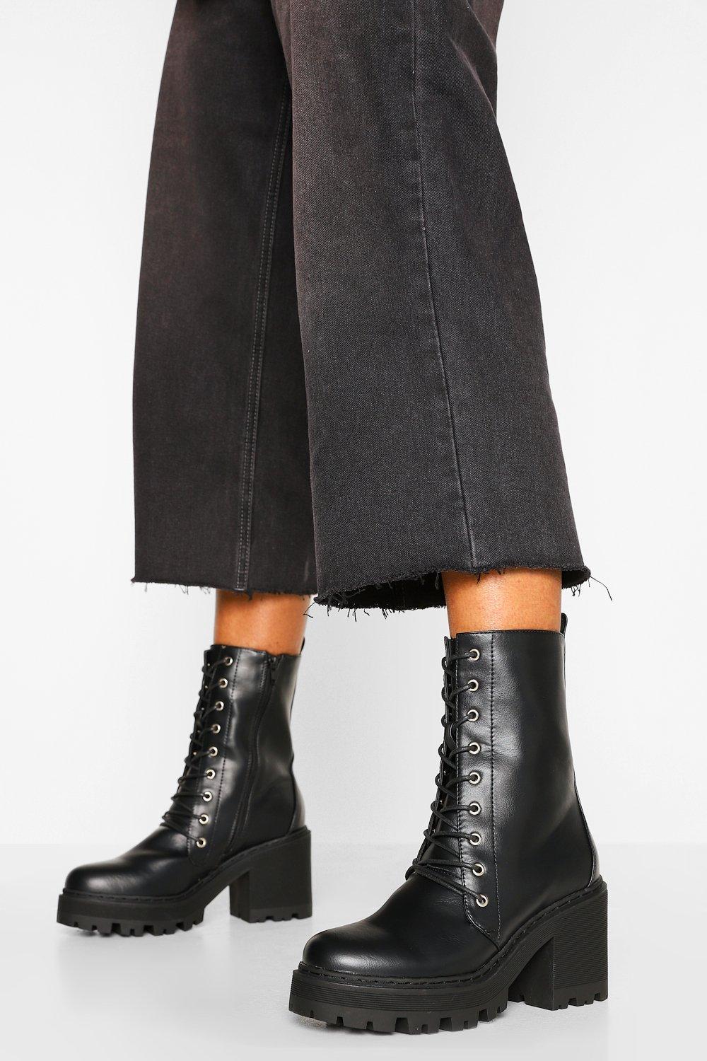 boohoo black lace up boots