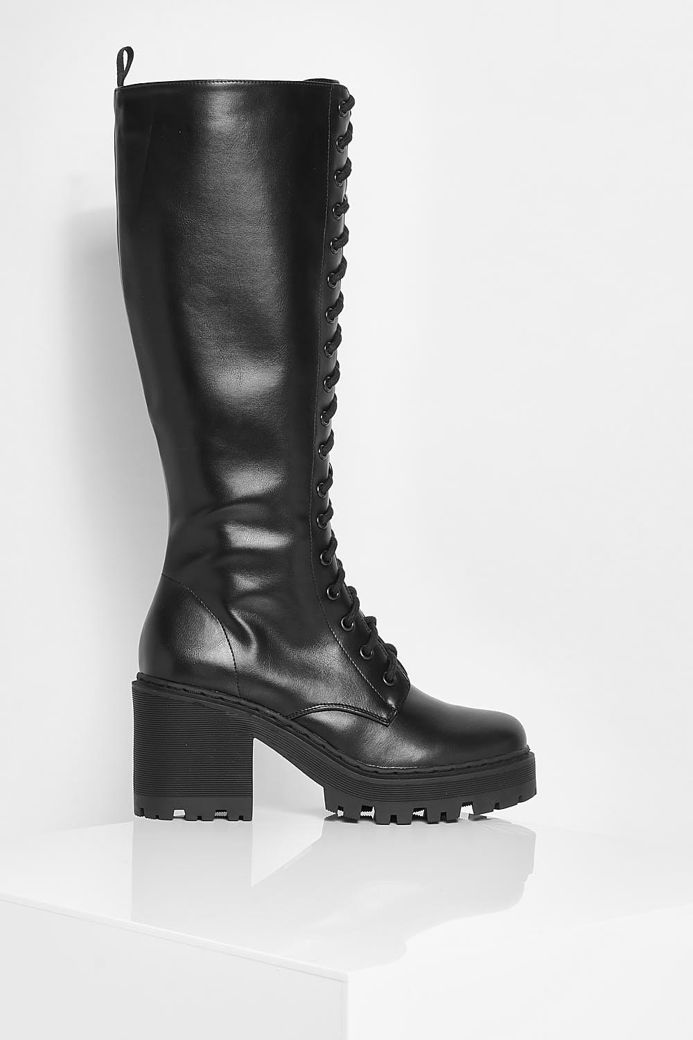 Knee High Lace Up Chunky Combat Boots | boohoo CA Knee High Lace Up Chunky Combat Boots | boohoo CA