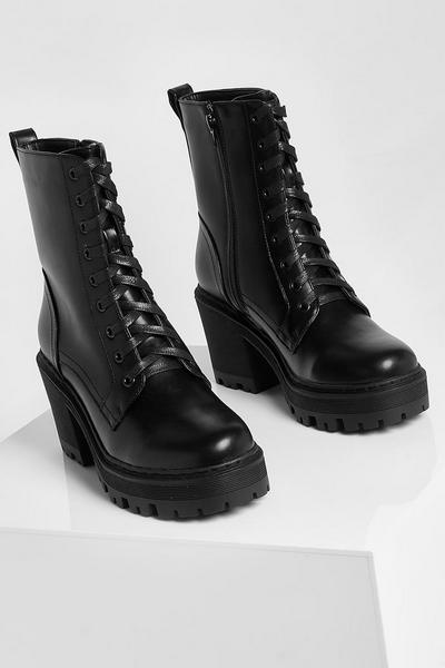 boohoo black Lace Up Chunky Hiker Boots