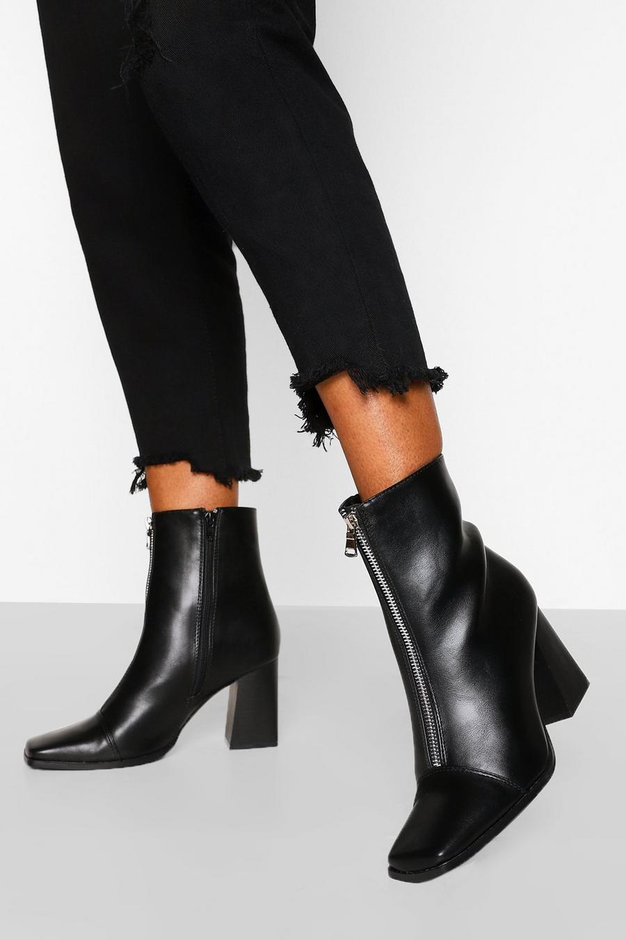 Black Zip Front Square Toe Shoe Boot image number 1