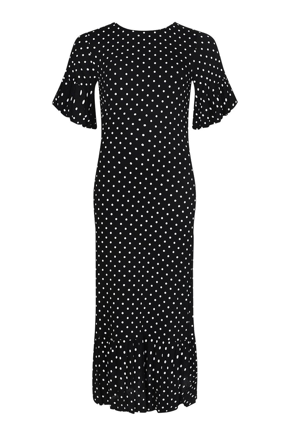 Polka Dot Frill Hem Midi Dress boohoo CA