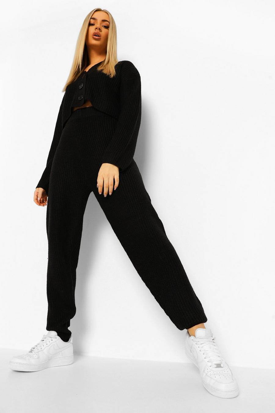 Black Cardigan Wide Leg Knitted Co-ord image number 1