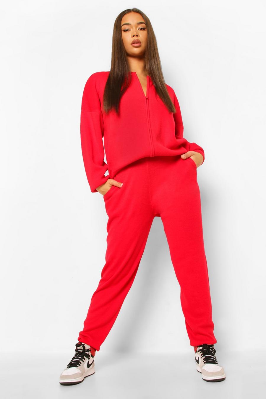 Berry Zip Up Knitted Tracksuit image number 1