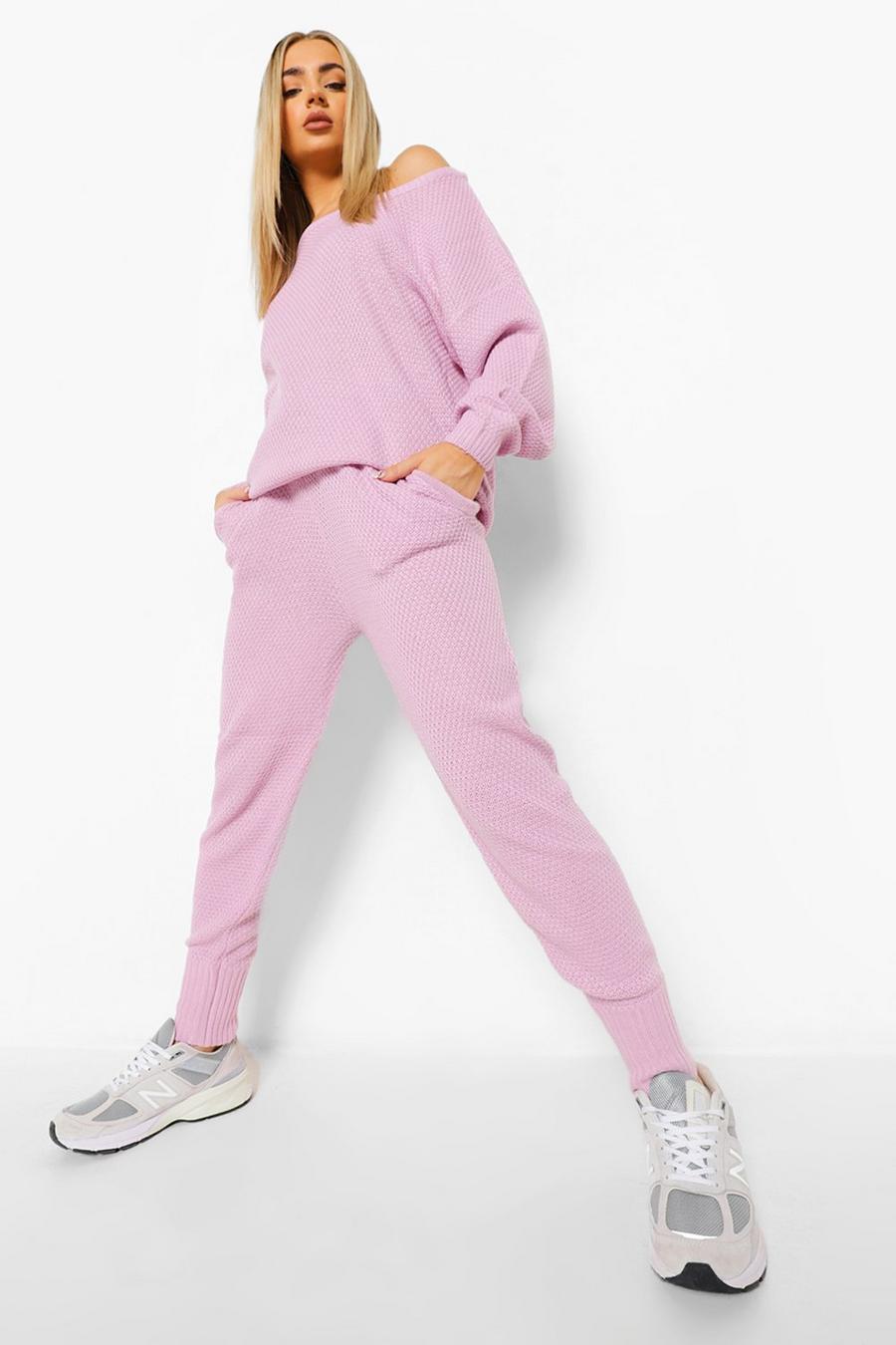 Lilac Moss Stitch Knitted Tracksuit image number 1