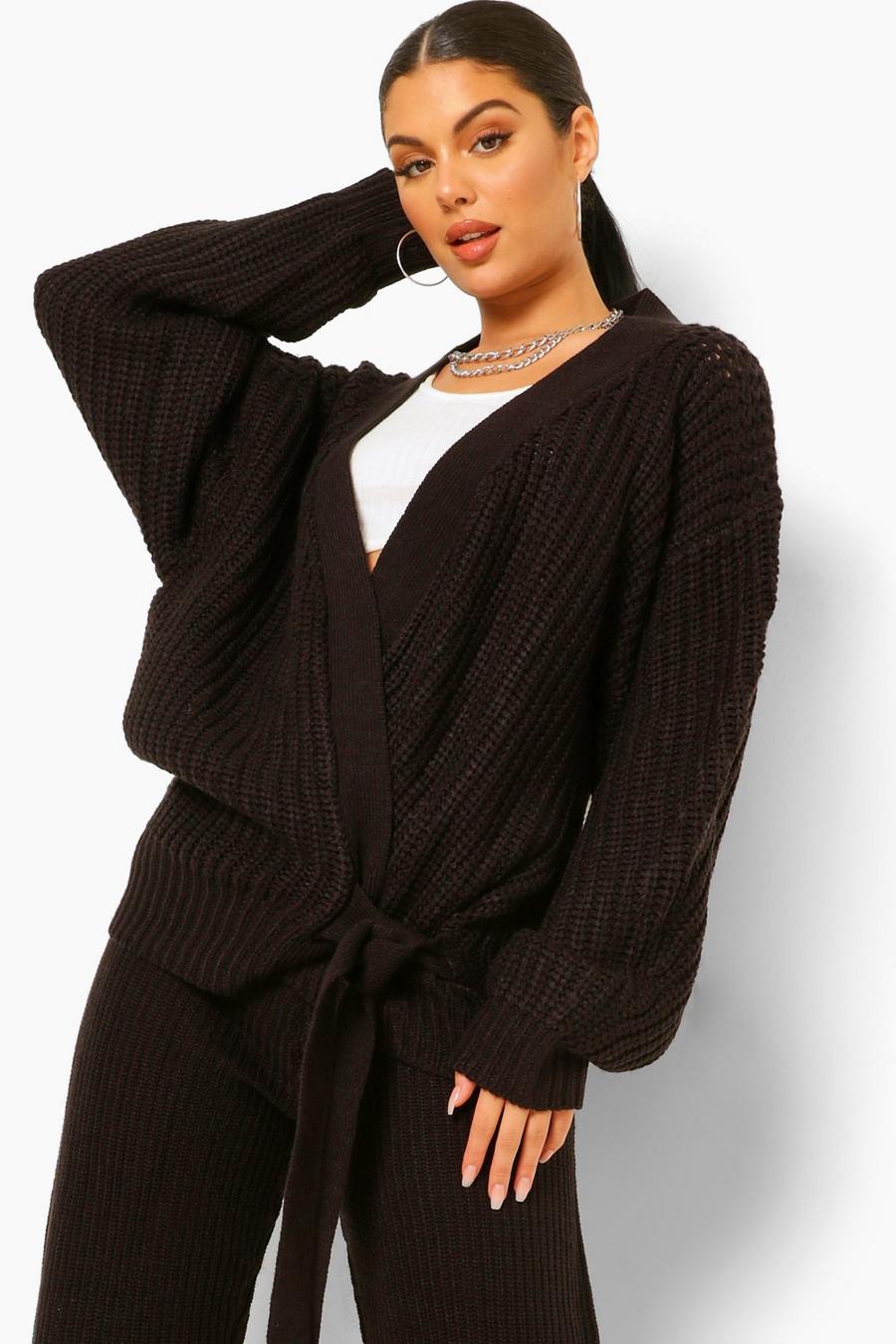 Black Chunky Wrap Cardigan Co-ord image number 1