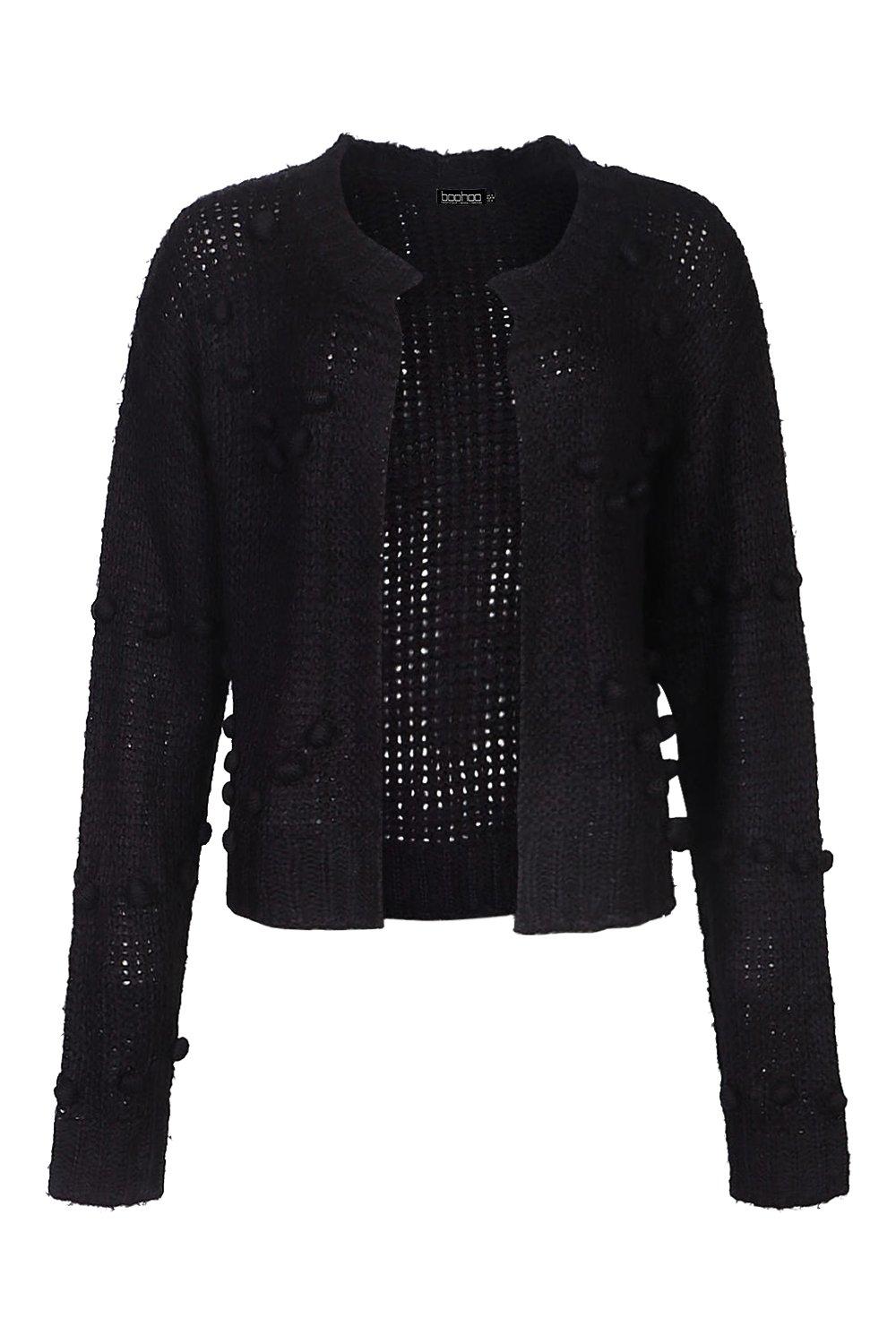 Women s Soft Knit Pom Pom Cardigan Boohoo UK