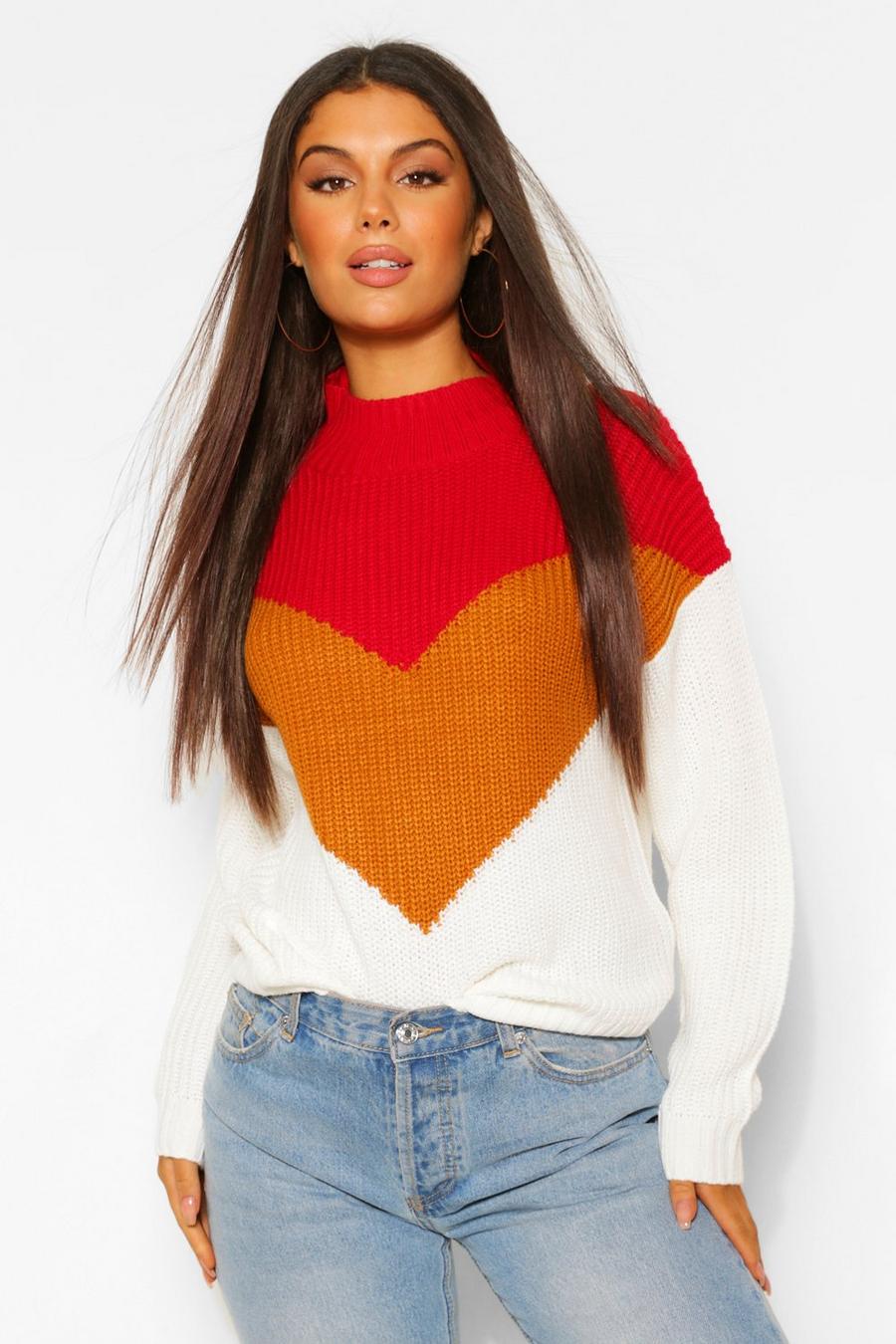 Berry Colour Block Sweater image number 1