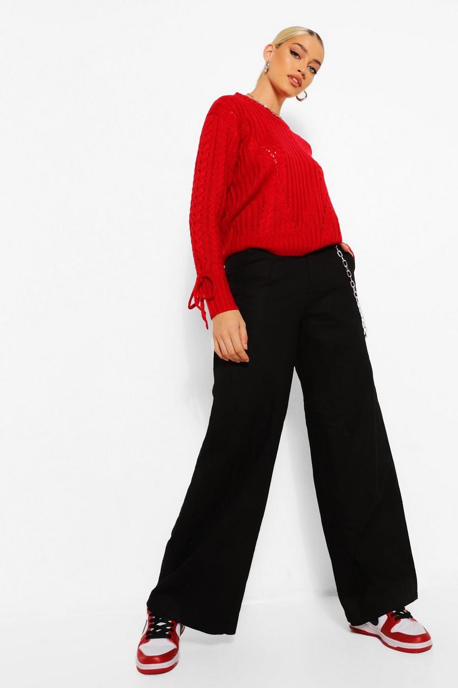 Berry Lace Up Sleeve Jumper image number 1