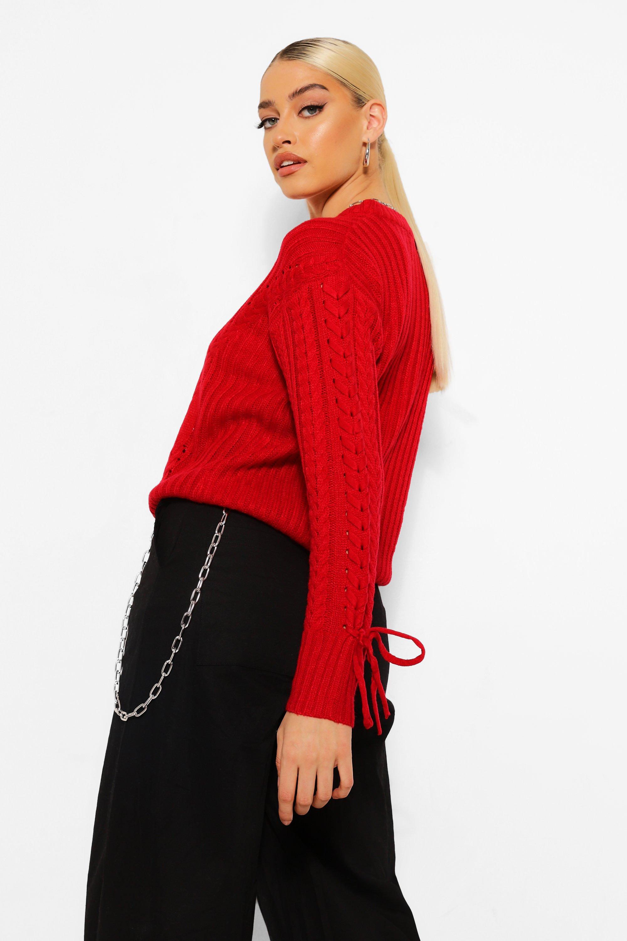 Lace Up Sleeve Jumper boohoo NZ