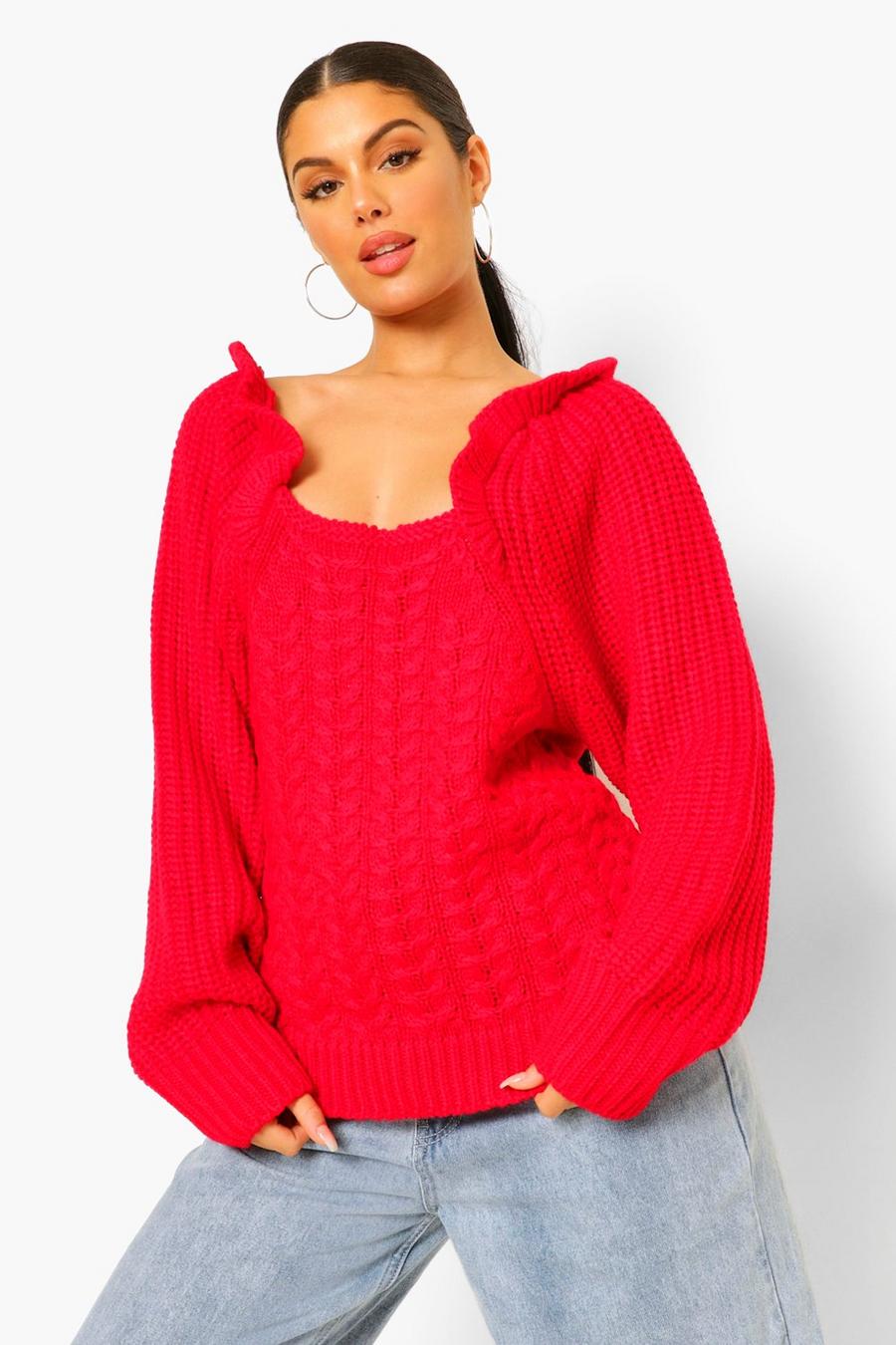 Berry Frill Hem Square Neck Sweater image number 1