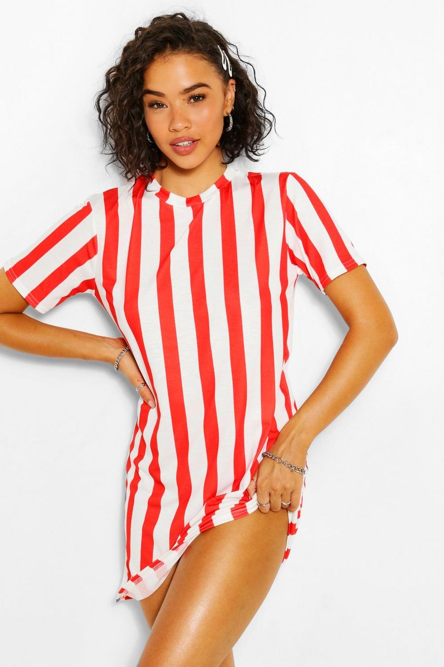 Red Striped T-Shirt Dress image number 1