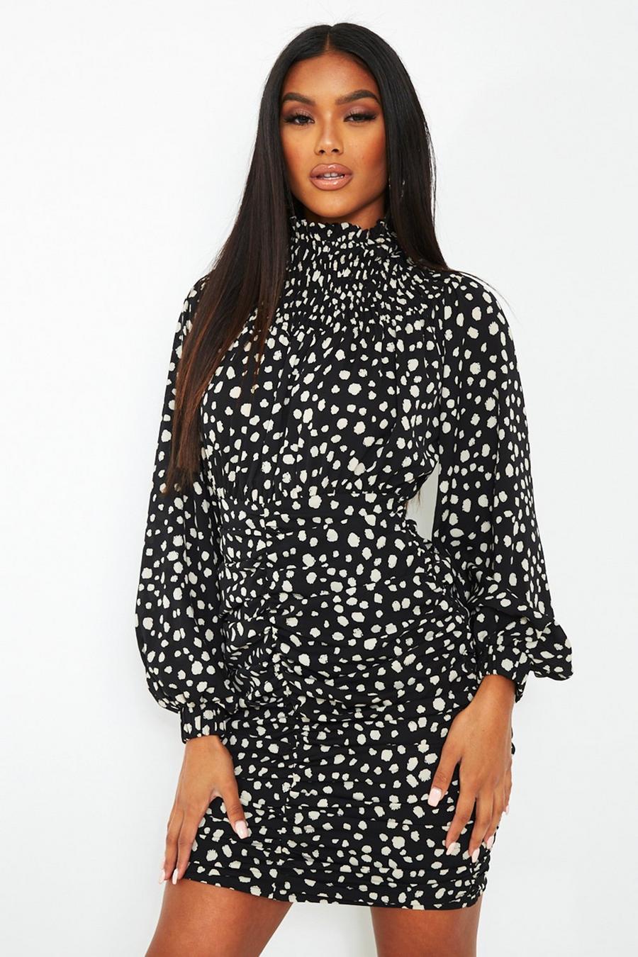 Smudge Print High Neck Rouched Mini Dress image number 1