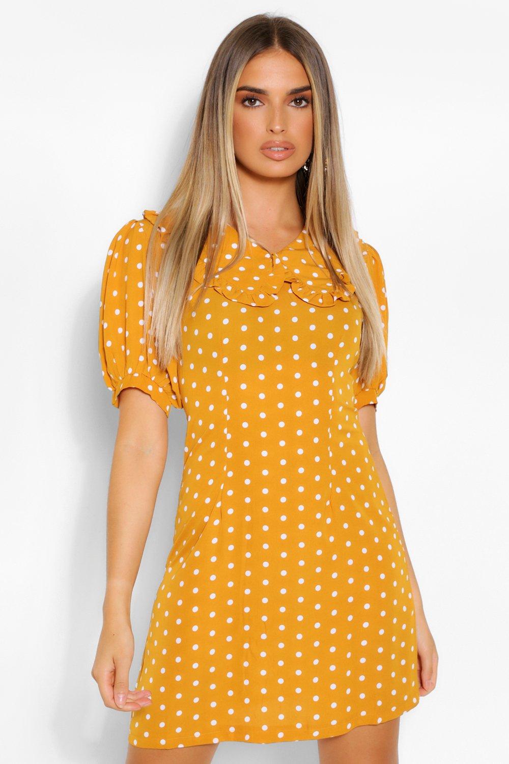 boohoo yellow polka dot dress