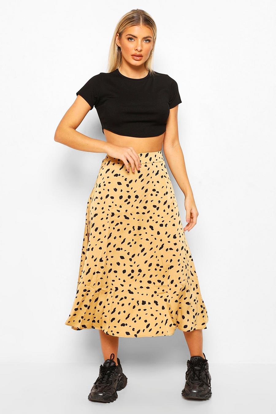 Beige Smudge Polka Dot Floaty Midi Skirt image number 1