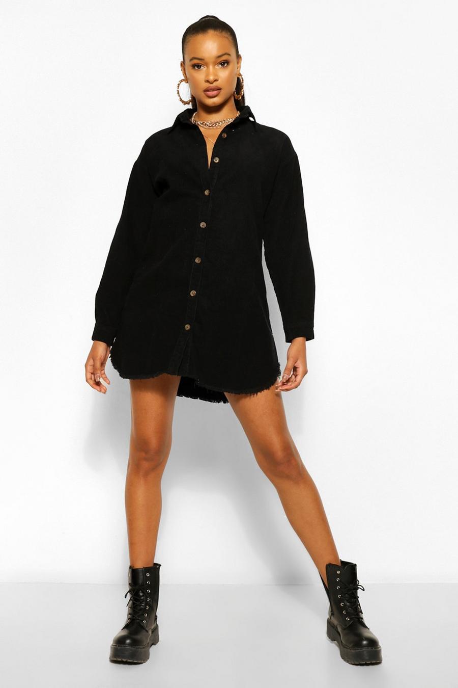 Black Cord Frayed Hem Shirt Dress image number 1