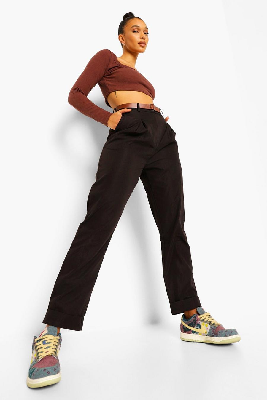 Turn Up Belted Pleat Front Pants | boohoo