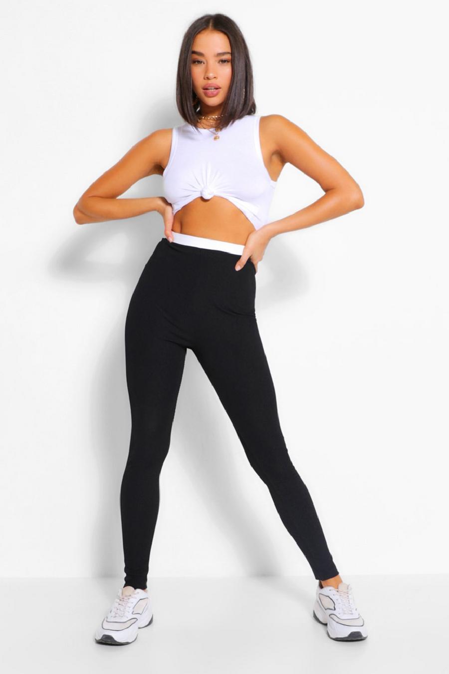 Black Contrast Waistband Ribbed Jersey Legging image number 1