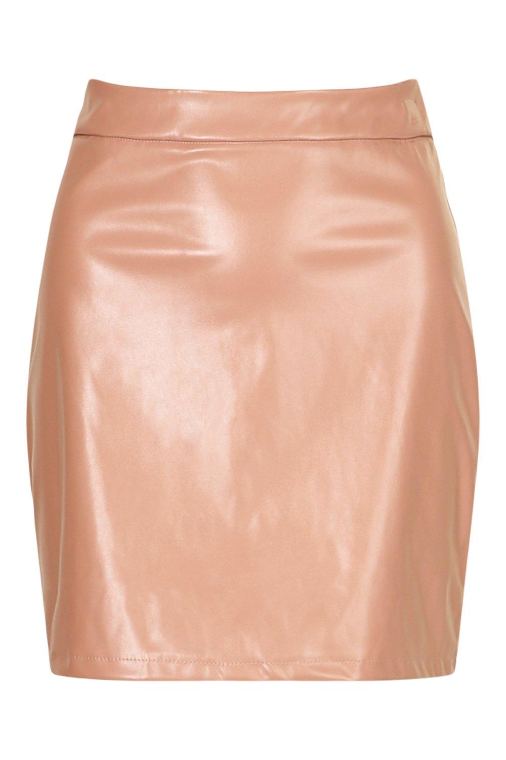 High Waisted Leather Look Mini Skirt