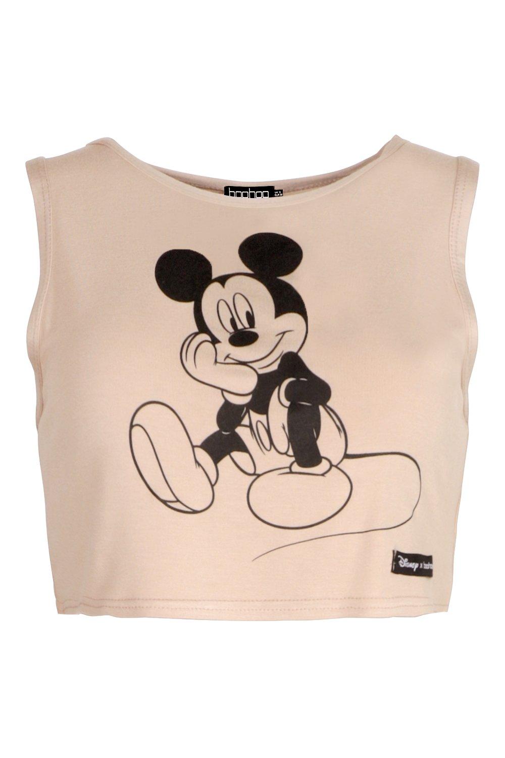 Women's Beige Disney X Boohoo Racer Back Crop Top | Boohoo UK