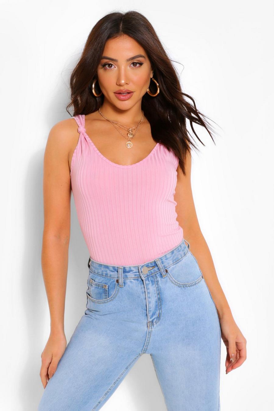 Blush Knotted Strap Rib Tank Top Top image number 1