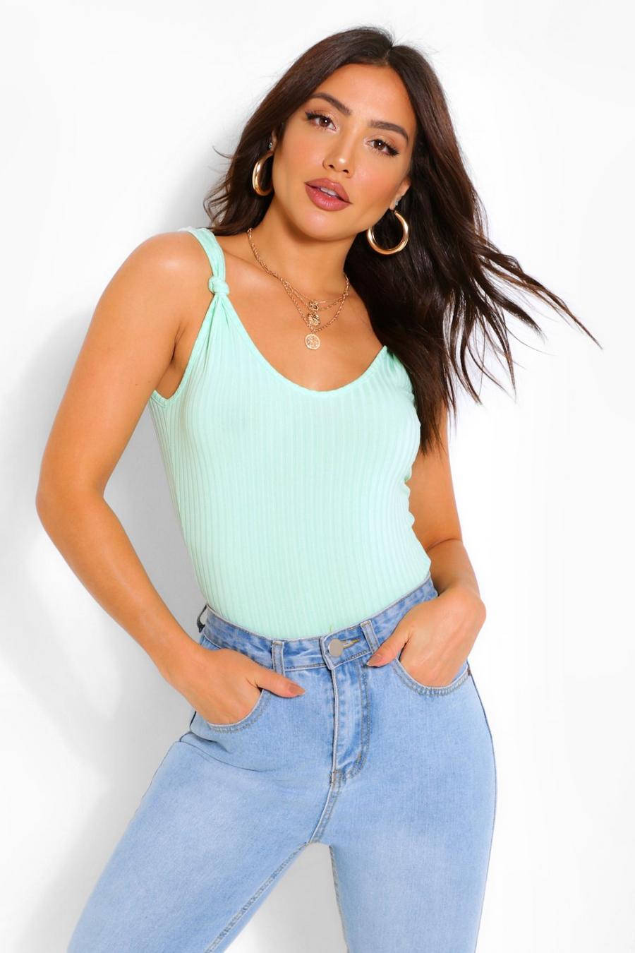 Mint Knotted Strap Rib Tank Top Top image number 1