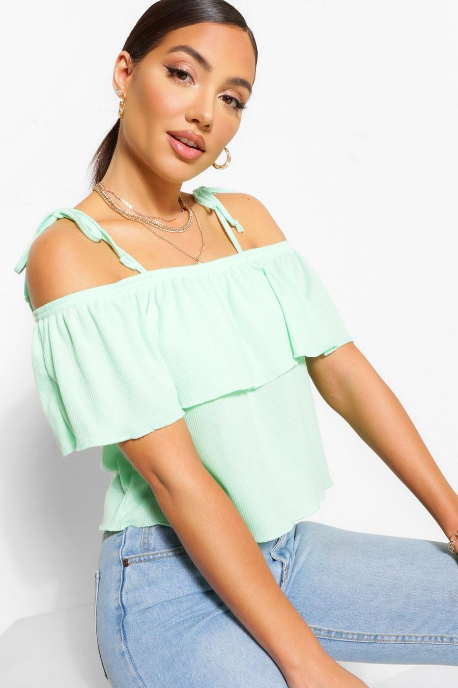 Mint Strappy Tie Up Rib Tiered Top image number 1