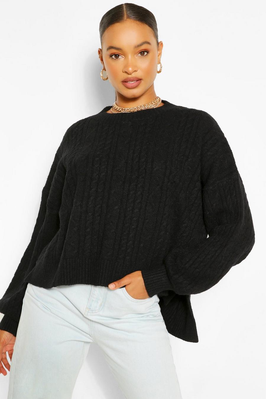 Oversized Soft Knit Cable Sweater image number 1