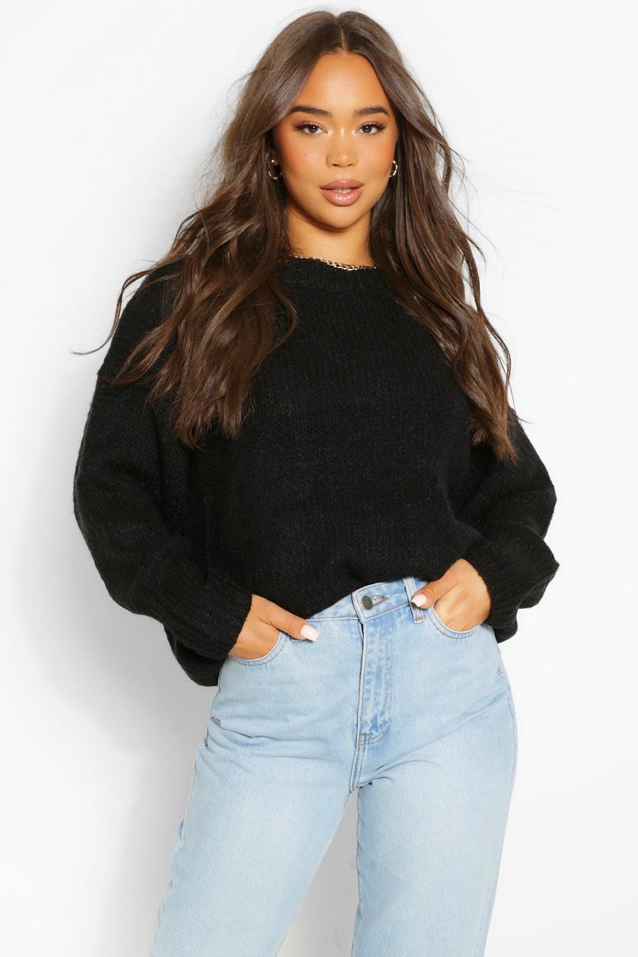 Black Slouchy Oversize Cropped Sweater image number 1