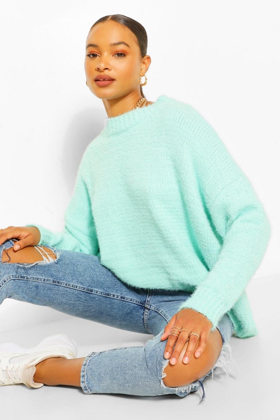 Aqua blue Soft Knit Slouchy Oversized Sweater image number 1