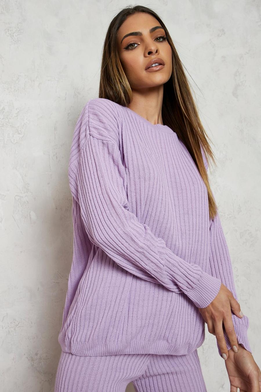 Lilac Slouchy Rib Knitted Tracksuit image number 1
