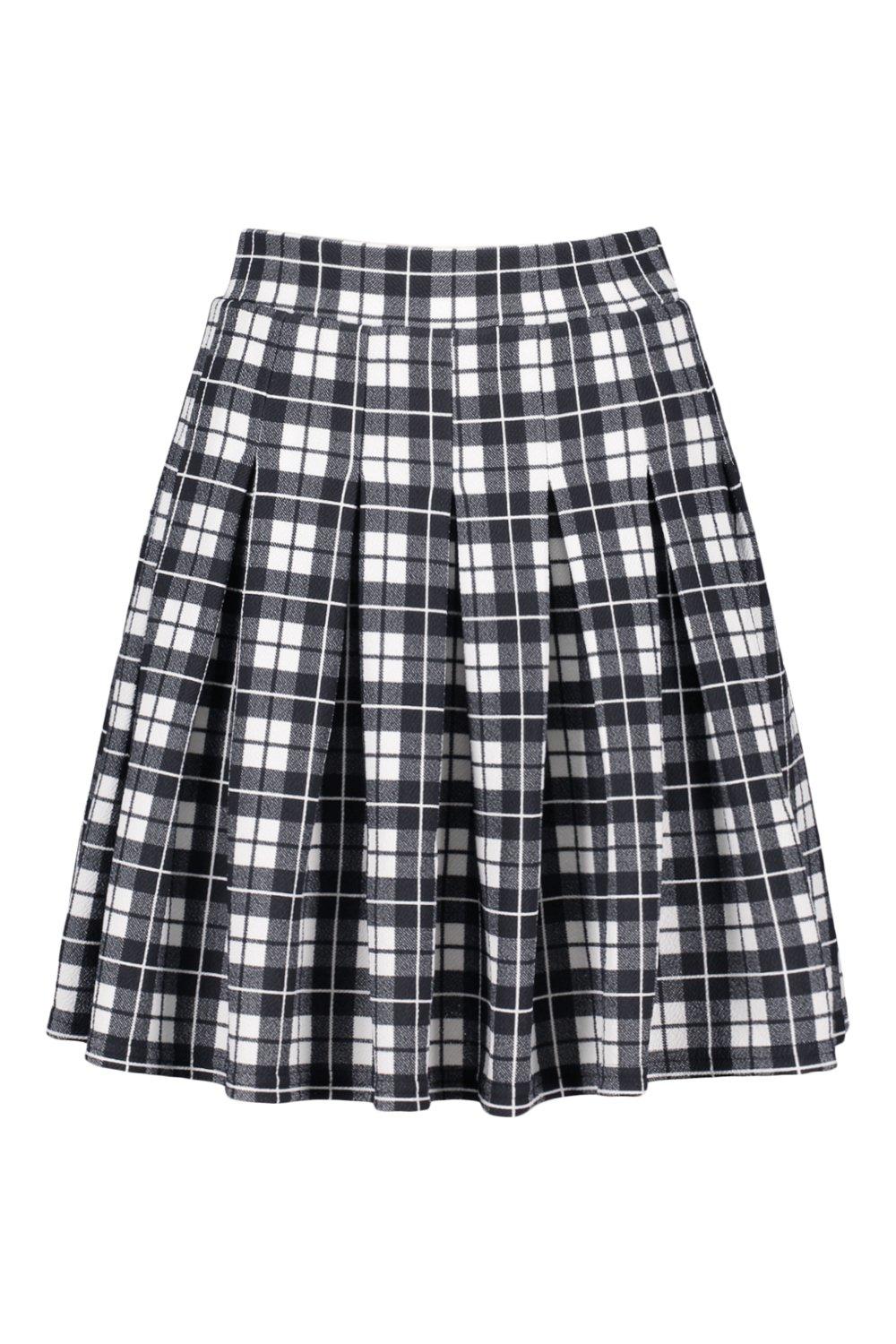 Mono Check Pleated Side Split Tennis Skirt