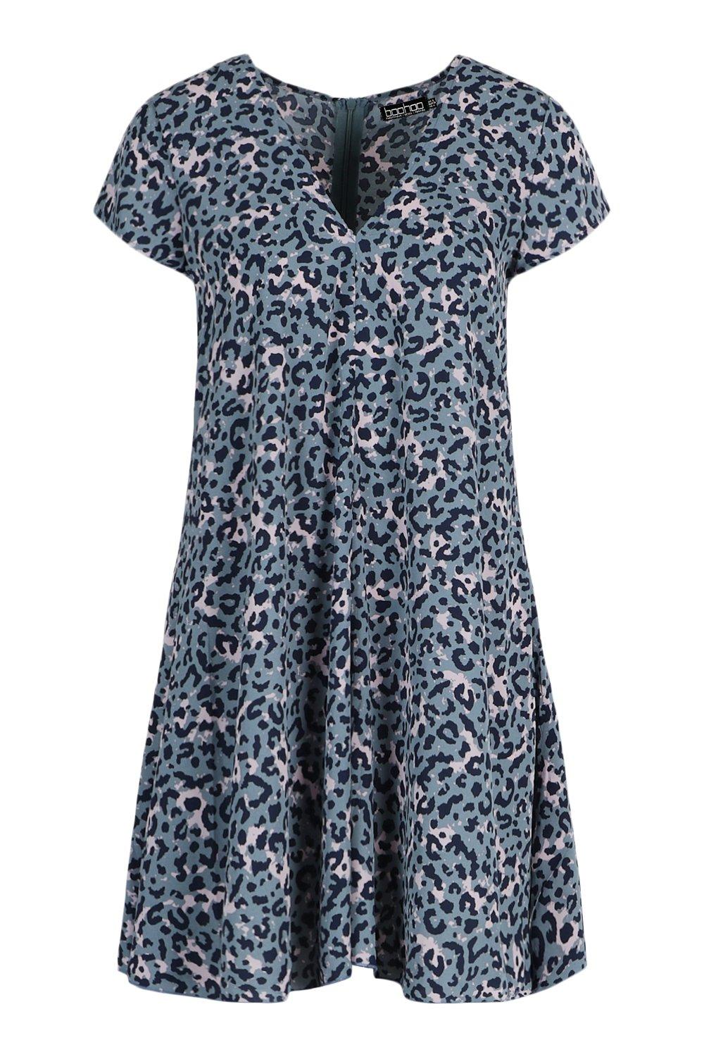 Leopard Print V Neck Shift Dress boohoo NO