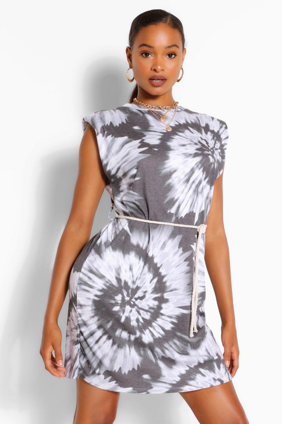 Padded Shoulder Tie Dye T-Shirt Dress image number 1