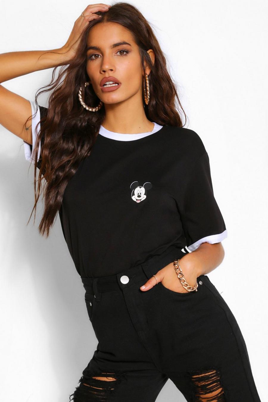 T-shirt Mickey à col et manches noires collection Disney X Boohoo image number 1