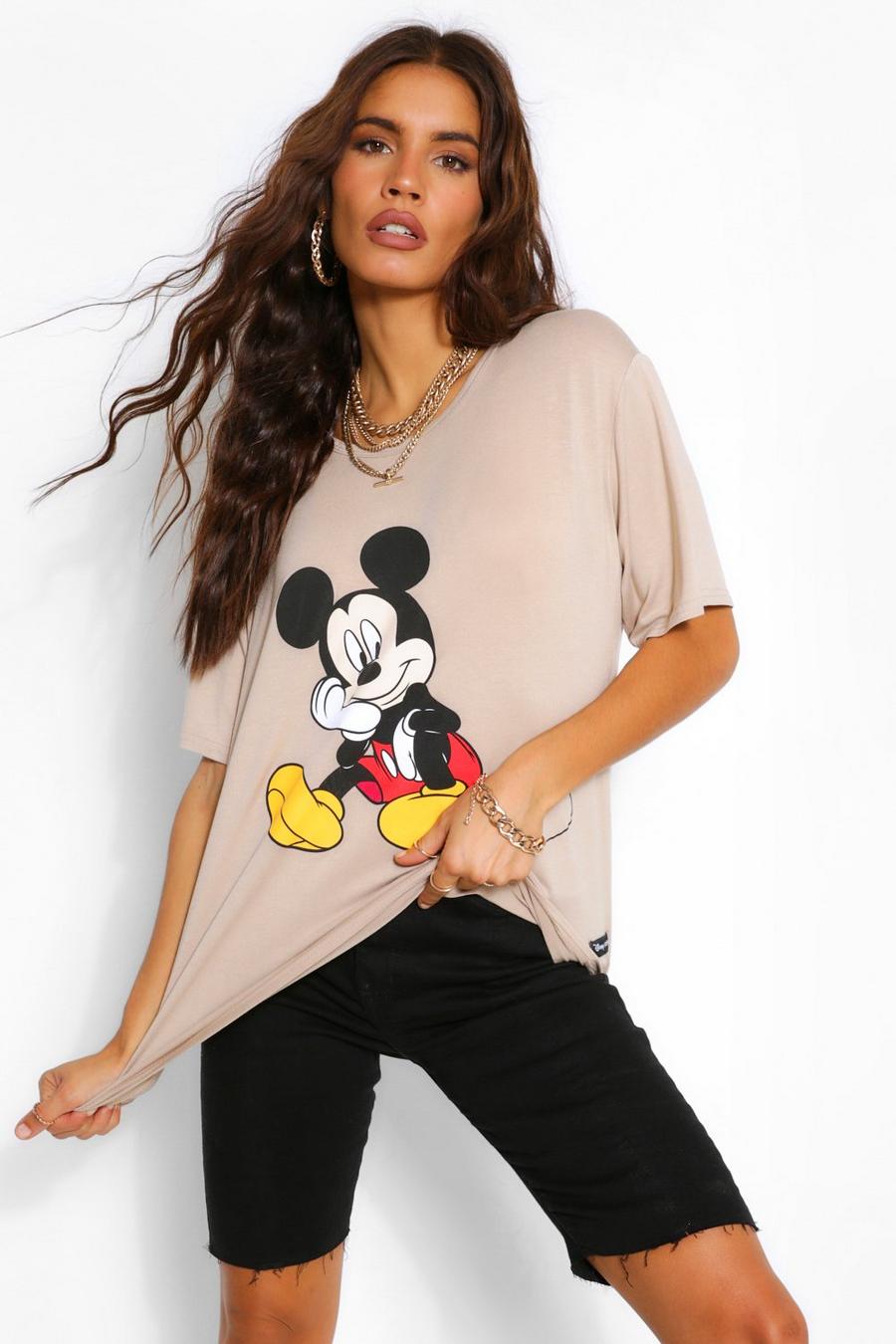 Disney x Boohoo T-Shirt mit Mickey-Print, Sand image number 1