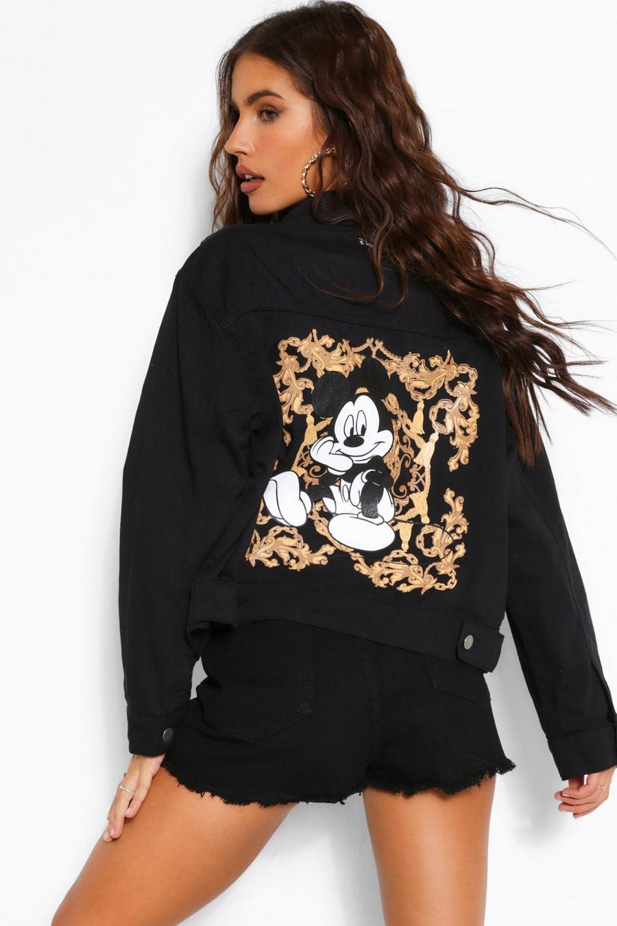 Black Disney x Boohoo Mickey Graphic Denim Jacket image number 1