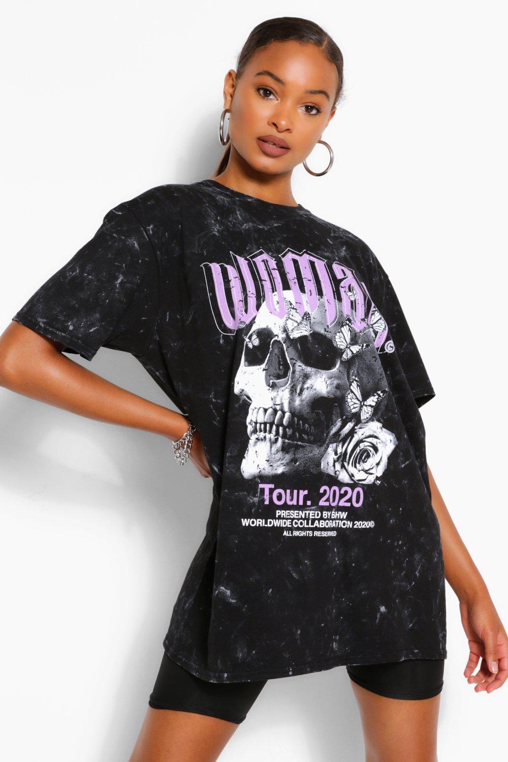 ACID WASH WOMAN BACK PRINT OVERSIZED T-SHIRT Boohoo, 49% OFF