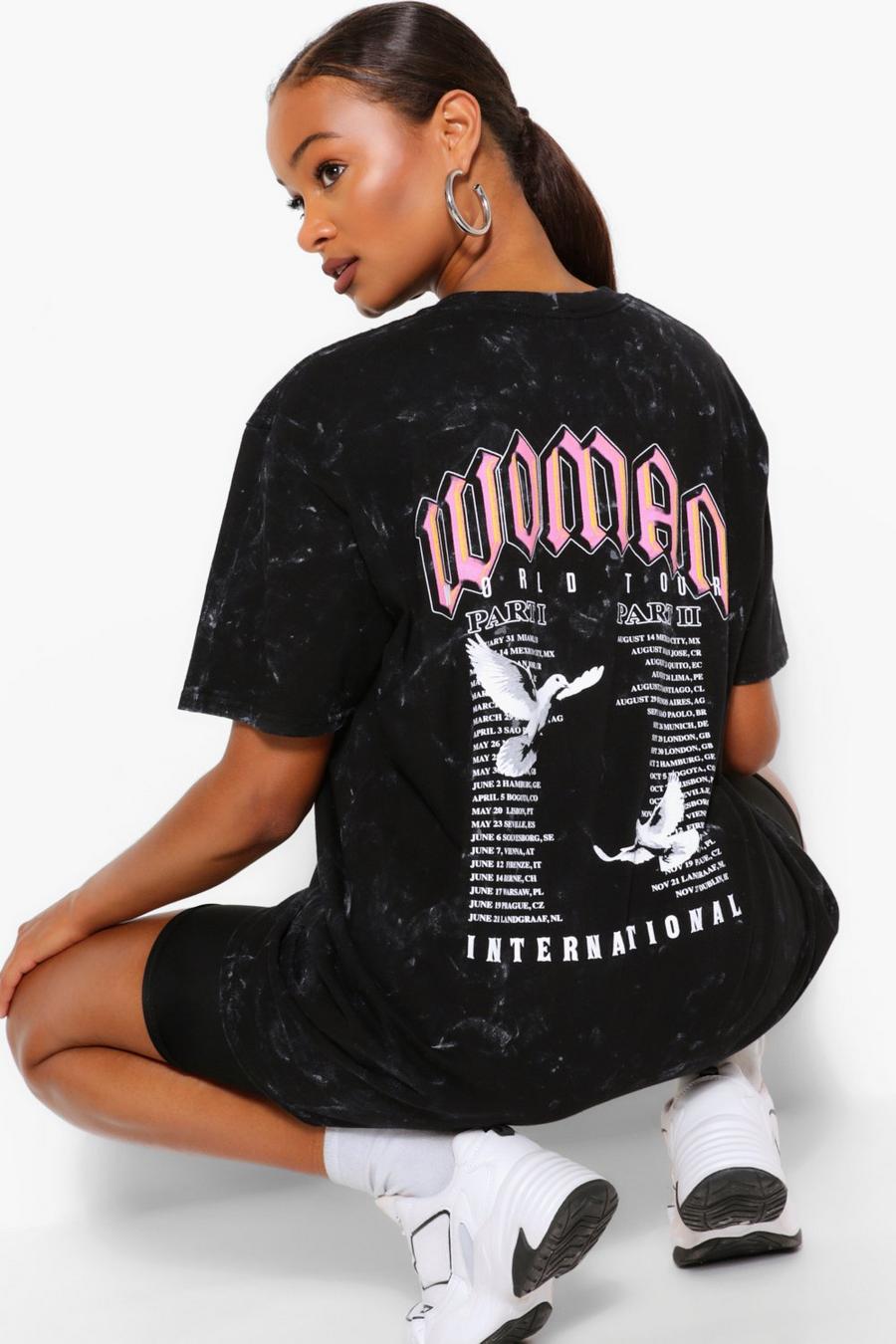T-Shirt in Übergröße im Acid-Wash-Look mit „Woman“-Print hinten, Anthrazit image number 1