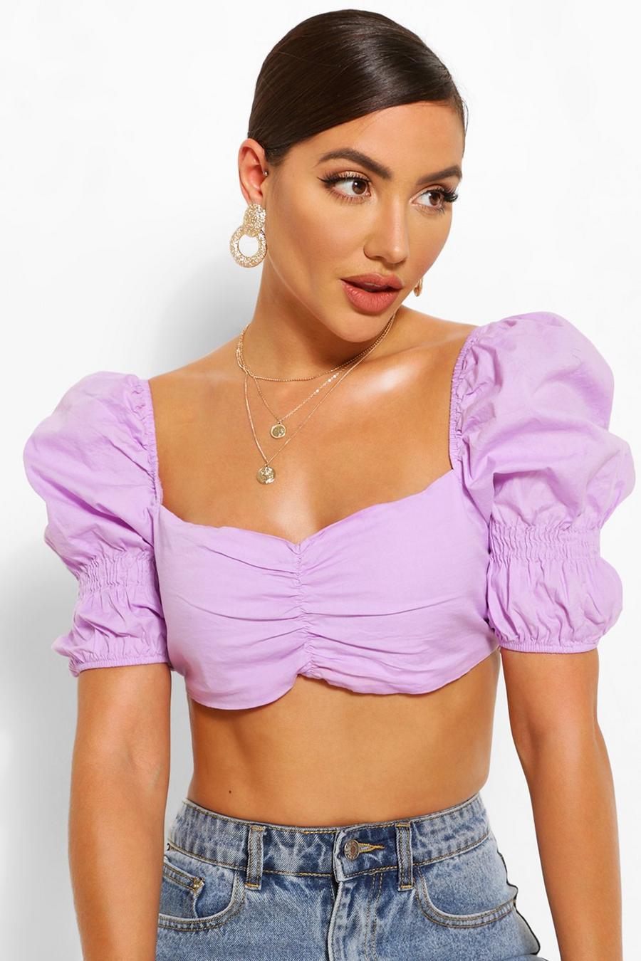 Lilac Cotton puff sleeve crop top image number 1