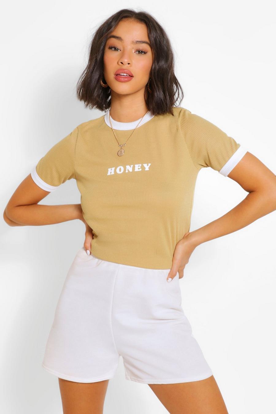 Geribbeld Honey T-Shirt Met Contrasterende Zoom image number 1