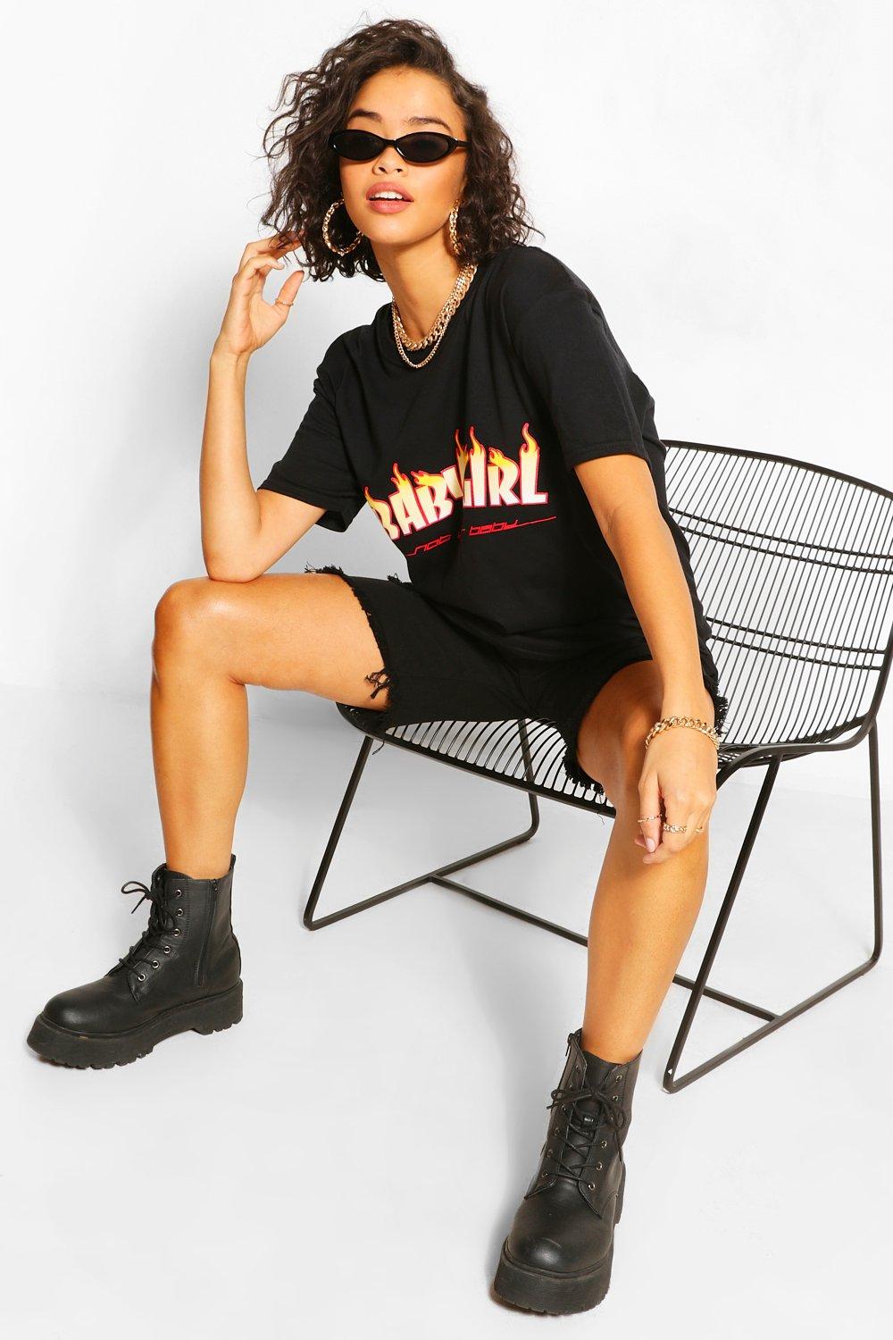 BABYGIRL FLAME PRINT T SHIRT boohoo