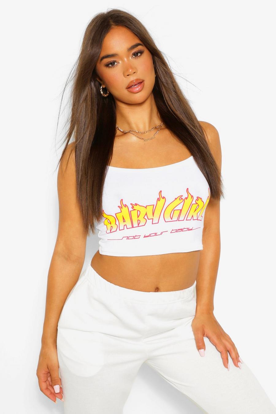 White BABYGIRL FLAME CAMI CROP TOP image number 1