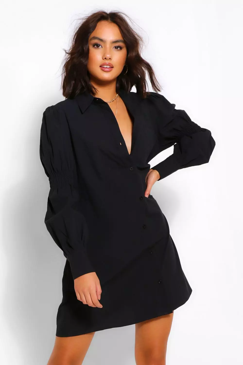 Black oversized button store front shirt dress