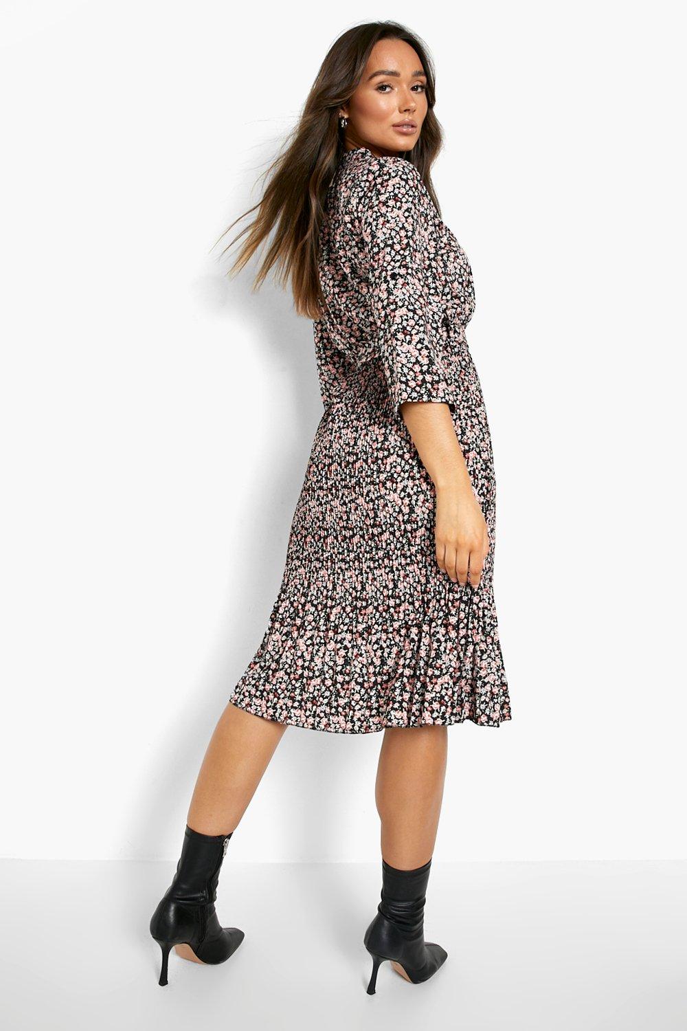 Boohoo floral shop pleated skater dress